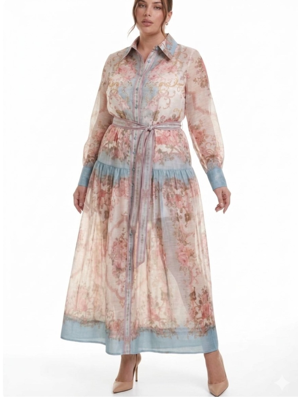 Studio ey Sheerly Floral Pink Shirtdress by Studio EY  size 2x
